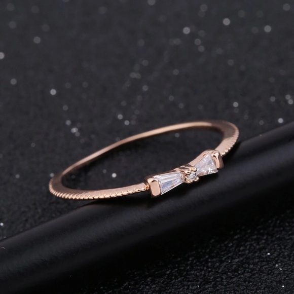 Delicate Small Bow Cubic Zirconia Crystal Ring - Picture 1 of 2